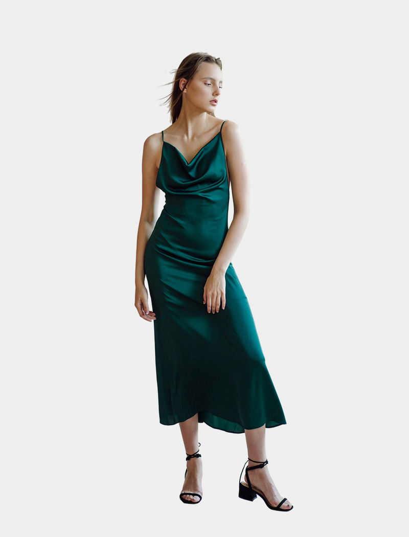 Satin Cowl Neck Dress