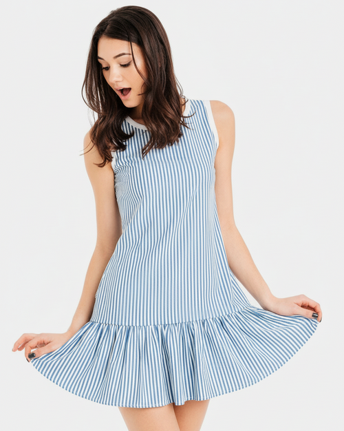 Blue Sleeveless Striped Skater Dress