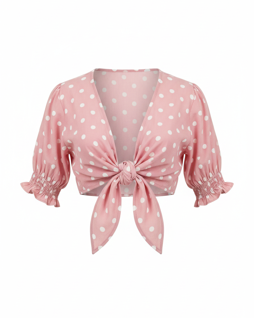 Pink Polka Dot Tie-Front Top