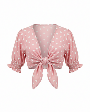 Pink Polka Dot Tie-Front Top