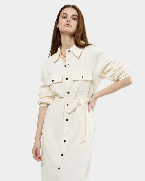 Soft Structure Shirt Dress - Beige