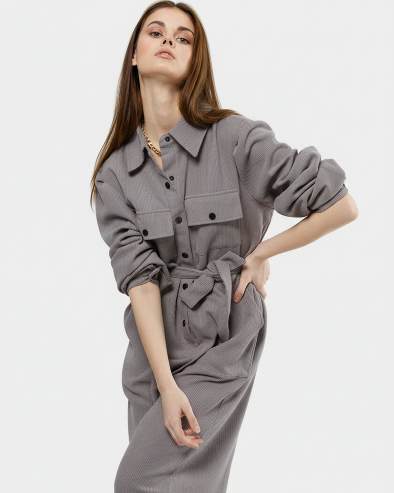 Soft Structure Shirt Dress - Gray